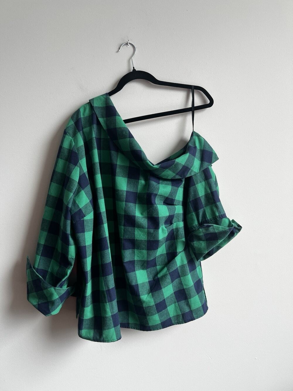 Eloquii Top 18 Green Navy Blue One Shoulder 3/4 Sleeve 100% Cotton